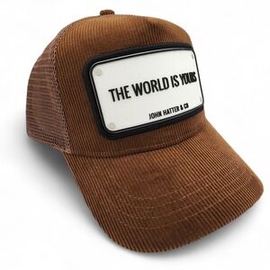 John Hatter & Co The World is‎ Yours Trucker Hat Patch Corduroy Snapback Cap NEW